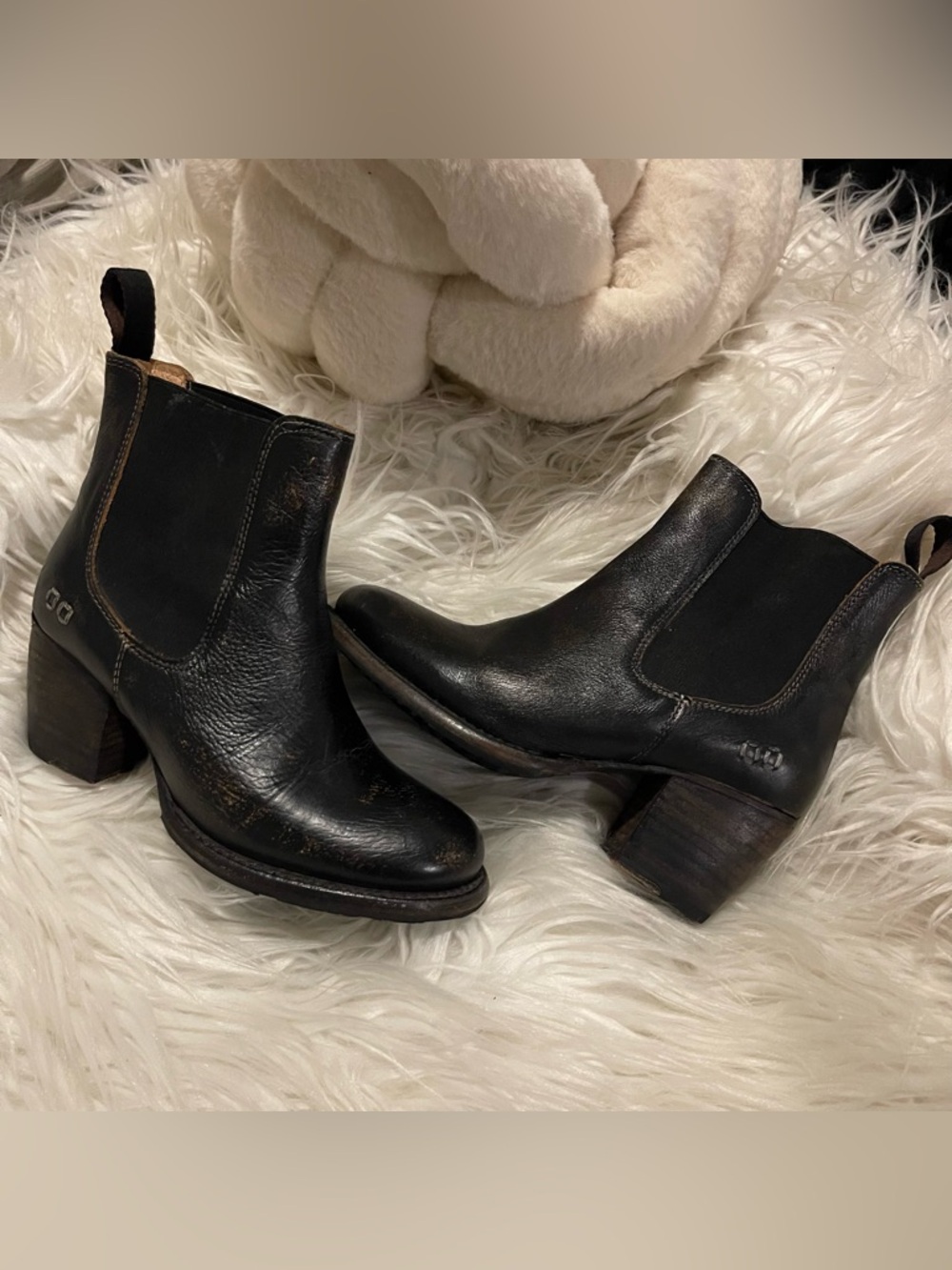 Bed|Stu Black Leather Chelsea Ankle Boots with Block Heel